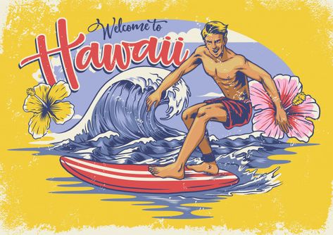 Bondi Rescue, Vectors Math, Beach Cartoon, Hawaii Waikiki, Summer Teen, Surf Logo, Hawaii Vintage, Wave Illustration, Flag Painting