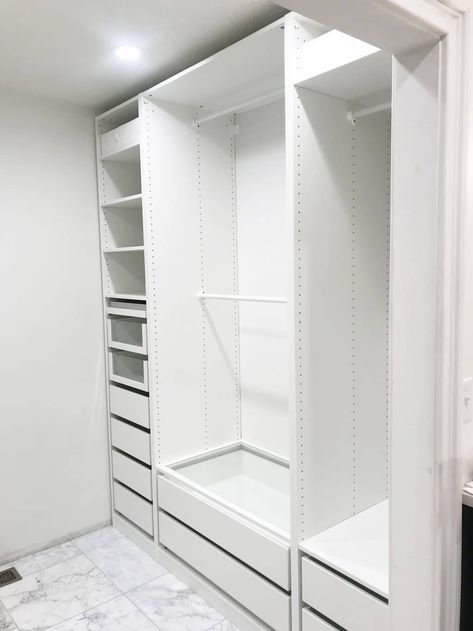 Installing our IKEA Pax Wardrobes (plus, Tips for Planning and Shopping for Pax!) - Chris Loves Julia Ikea Closet Organizer, Simple Bedroom Ideas, Orange Bedroom Ideas, Ikea Pax Closet, Mirrored Bedroom, Closet Ikea, Bedroom Paint Ideas, Ikea Closet, Ikea Pax Wardrobe