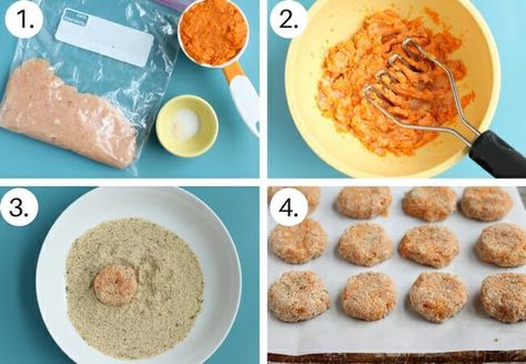 How to make homemade Chicken Nuggets Step by Step #chickennuggets Sweet Potato Chicken Nuggets Toddler, Ground Chicken Baby Led Weaning, Baby Led Weaning Chicken Nuggets, Homemade Chicken Nuggets For Baby, Baby Chicken Nuggets, Blw Chicken Nuggets, Chicken Nuggets With Potato, Chicken Nuggets For Toddlers, Sweet Potato Chicken Nuggets