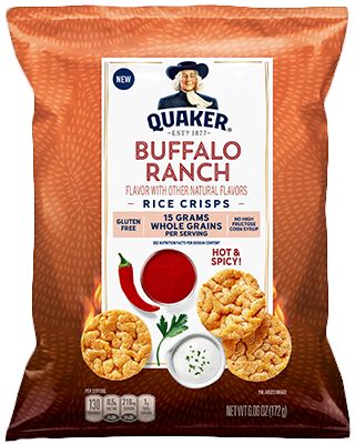 Rice Crisps: Buffalo Ranch | Quaker Oats Ranch Rice, Ranch Cheeseball, Bacon Ranch Cheeseball, Authentic Mexican Rice, Baked Buffalo Chicken, Rice Crisps, Asian Rice, Buffalo Ranch, Rice Snacks