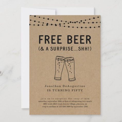 Free Beer Funny Adult Surprise Party Invitation Funny Engagement Party Invitations, Engagement Party Checklist, Brewery Party, Wedding Brewery, Wedding Reception Invites, Backyard Engagement Party, Rustic Engagement Party, Reception Invites, Beer Birthday Party