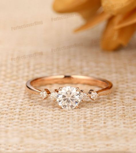 Diamond Ring Dainty, Dainty Ring Set, Pretty Dainty Engagement Rings, Simple But Cute Engagement Rings, Round Promise Rings, Dainty Wedding Rings Engagement, Wedding Ring Matching His And Hers, Gold Wedding Rings Round Diamonds, Moissanite Promise Ring