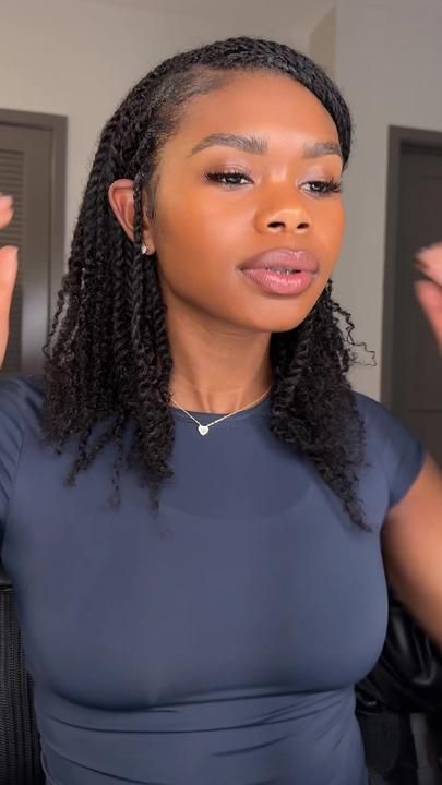 Kris Lee (@kriisleee) | TikTok Mini Twist Added Hair, Natural Twisted Hairstyles, Cuban Braids, Neck Length Natural Hairstyles, Braids Professional Look, Style Short Twists, Twisted Updo For Black Women, Short Twist With Curls, Cute Short Braids Black Women