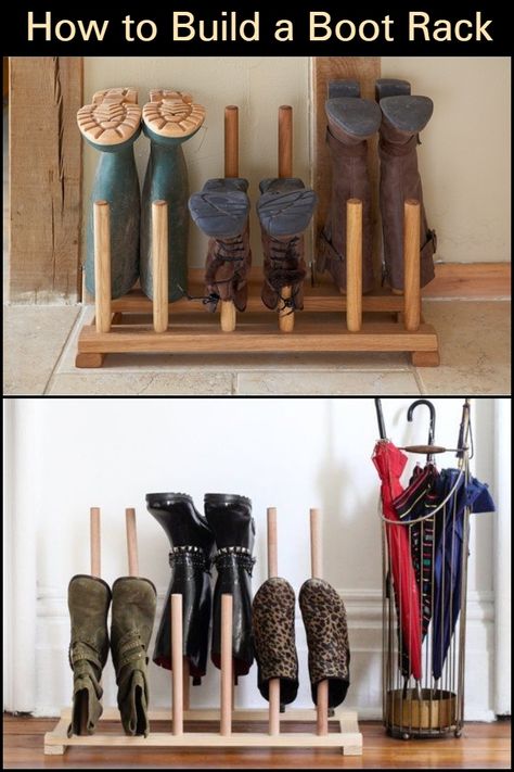 Keep Your Entry Organized And Your Floor Free From Dirty Boots With This Inexpensive DIY Boot Rack Boot Rack Ideas, Boot Storage Diy, Diy Boot Rack, Diy Shoe Organization, Pallet Deck Diy, Shoe Organization Diy, Dirty Boots, Boot Rack, Wooden Shoe Racks