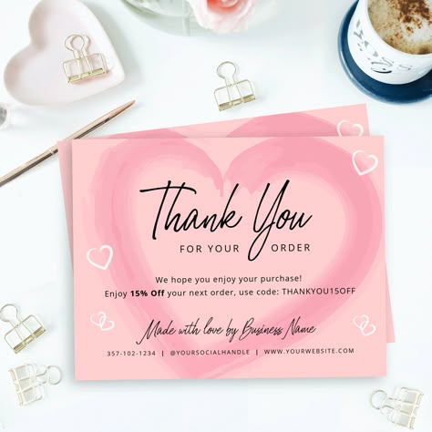 Preppy Thank You Cards Small Business, Thank You For Your Order Bakery, Packaging Card Ideas, Thank You For Buying Cards, Small Business Cards Ideas Aesthetic, Pink Thank You Card, Thank You For Buying Note, Card Thank You For Order, Thank You Card Ideas For Small Business