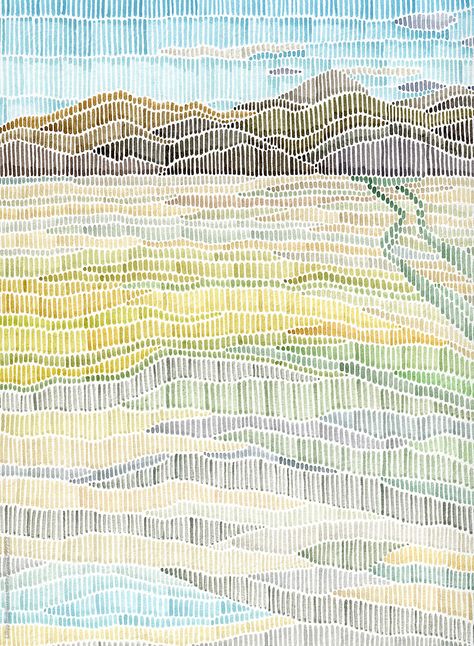 Minimalistic watercolor abstract landscape in delicate colors Lofi Animation, Line Art Landscape, Minimalistic Watercolor, Abstract Scenery, Fabric Artwork, Pattern Landscape, Bear Illustration, Watercolor Abstract, Kantha Work