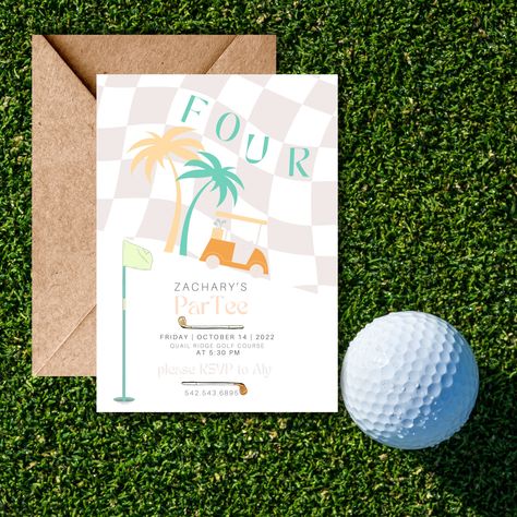 Birthday Golf, Colorful Invitations, Golf Theme, Fourth Birthday, Kids Birthday Party, Kids Birthday, Birthday Invitations, Invitation Template, Birthday Parties