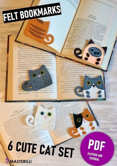 Cat Bookmarks Diy, Sew Bookmarks, Cat Corner, Penanda Buku, Felt Bookmark, Christmas Bookmarks, Corner Bookmarks, Felt Embroidery, Felt Patterns