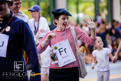 Francium element costume Francium Element, Element Costume, Science Costumes, Haunted Hallway, Periodic Elements, Teacher Halloween Costumes, Halloween Science, Chemistry Teacher, Teachers Halloween