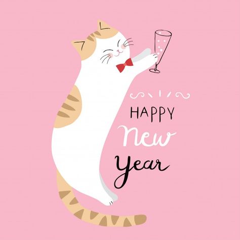 Cartoon cute cat happy new year vector. | Premium Vector #Freepik #vector #new-year #happy-new-year #fashion #cartoon Cat Happy New Year, Premium Vector Cartoon, Happy New Year Vector, Cat Happy, Happy New Year Cards, Silly Images, Cat Cards, New Year Card, Cartoon Cute