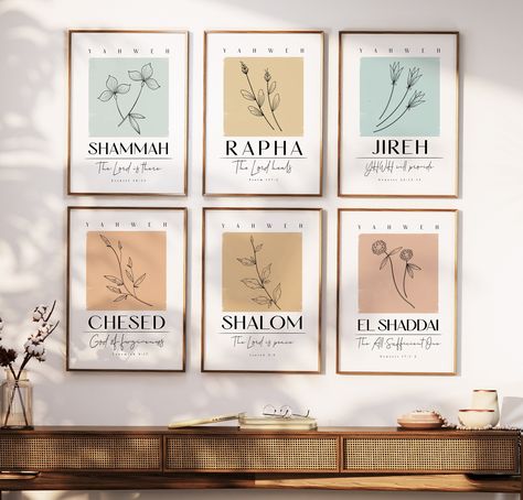 Hebrew Christian Words, Wall Art Bible Verse, Wall Posters Christian, Quote Gallery Wall, Christian Wall Decor Ideas Bedroom, Minimalist Christian Artwork, Faith Wall Art, Christian Framed Wall Art, Names Of God Art