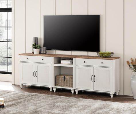 PRICES MAY VARY. 【3-in-1 Multipurpose TV Cabinet】The 3-in-1 large tv stand can be used separately as two tv cabinets and one nightstand. In addition to entertainment center, it can be placed in the dining room as a kitchen buffet cabinet or in the entryway as a console table. They are sent separately in three packages, so you may receive them at different times. 【Large Storage TV Stand】This modern media console comes with 4 cabinet storage spaces and 2 semi-open cubbys, providing abundant storag Tv Stand Bedroom Ideas, Tv Console Bedroom, Large Tv Console, Off White Kitchen Cabinets, Home Entertainment Center, High Tv Stand, Kitchen Buffet Cabinet, Box Decorations, Modern Media Console