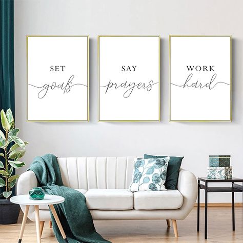 Office Wall Art Decor Inspirational Canvas Wall Art Positive Quotes Wall Decor Set Goals Say Prayers Work Hard Wall Art Office Artwork Pictures for Home... Above Desk Wall Decor, Home Office Motivational Wall Art, Office Quotes Wall Workspaces, Inspiring Quotes For Office Wall Art, Prayers Work, Office Quotes Motivational Wall Art, Quotes For Office Wall Frames, Glam Office Decor, Elegant Office Decor