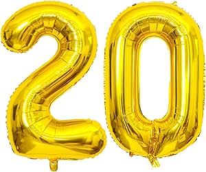 Large Gold 20 Number Balloons, 40 Inch Jumbo Number 20 Balloon, Gold Foil Mylar Balloons for Girl Sweet 20th Birthday Party, Anniversary Decorations 29 Balloons Number, 26 Balloons Number, 10 Balloons Number, 28 Balloons Number, Gold Number Balloons, 20 Number, 20th Birthday Party, Kids Gift Guide, Anniversary Decorations