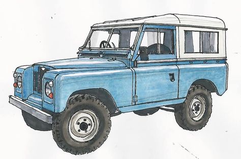 Defender Drawing, Scout Truck, Camping Icons, Mercedes Gl, Land Rover Series 3, African House, London Tattoo, Automotive Artwork, Racing Art