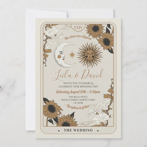 Wedding Tarot Moon Sun Stars The Lovers Invitation Sun And Moon Invitation, The Lovers Tarot Card Wedding Invitation, Midsummer Nights Dream Wedding Invites, Wedding Invitations Tarot, Dark Floral Wedding Invitation, Cat Wedding Invitation, Witchy Wedding Invitations, Tarot Wedding Invitations, Sun And Moon Wedding Theme