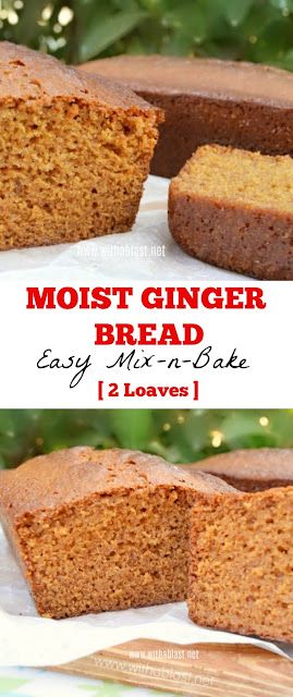 Moist Ginger Bread Holiday Bread Recipes, Ginger Bread Loaf, Ginger Cakes, Muffins Blueberry, Savory Breads, Bread Loaves, Easy Cakes, Recipe For 2, Holiday Bread