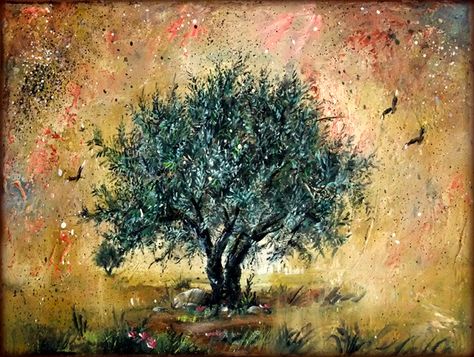 Olive tree - oil painting Roots Illustration, Oil Painting Ideas, Olive Tree Painting, Tree Oil Painting, Tree Of Life Art, Tree Sketches, Modern Art Paintings Abstract, Tree Artwork, Celtic Tree Of Life