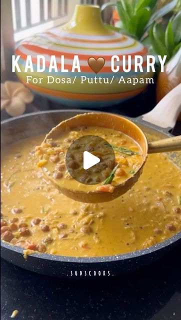 Sudha - Suds cooks | Kadala 🤎 Curry - Kerala Style gravy for Dosa/ Puttu/ Aapam   1 cup black chickpeas (kadala/ kala chana) soaked 8 hours or overnight 3 green... | Instagram Dhal Curry Recipe, Puttu Kadala Curry, Kadala Curry Kerala, Indian Chickpea Curry, Kadala Curry, Cooked Chickpeas, Black Chickpeas, Chickpea Curry Recipe, Green Instagram