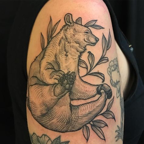 Hayley Tattoo, Traditional Bear Tattoo, Black Bear Tattoo, Etching Tattoo, Bear Tattoo Designs, Literary Tattoos, Triangle Tattoos, Bear Tattoos, Bear Tattoo