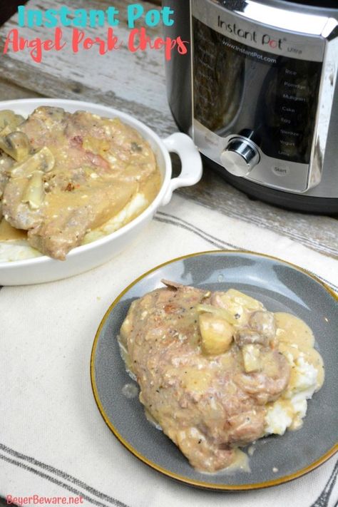 Instant Pot Angel pork chops recipe combines wine, Italian seasonings, onions and mushrooms with cream of mushroom soup and cream cheese for a rich and creamy Instant Pot pork chop recipe. #Instantpot #Porkchops Angel Pork Chops, Instapot Meals, Instant Pot Pork Chops, Pork Chop Recipes Crockpot, Italian Seasonings, Bbq Pork Chops, Easy Pork Chop Recipes, Cream Of Mushroom Soup, Instant Pot Pork