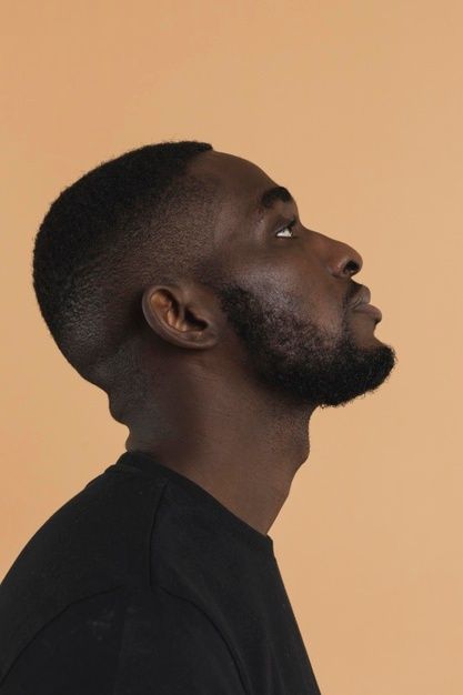 Black Men With Beards, Hairstyles For Black Men, Stylish Beards, Man Looking Up, Man Hug, Head Anatomy, Face Angles, Side Portrait, Black Men Beards