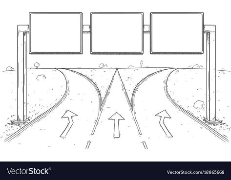 Highway Drawing Perspective, Road Signs Drawing, Two Paths Drawing, Road Drawing Simple, Road Doodle, Highway Drawing, Drawing Road, Road Sketch, Road Illustration