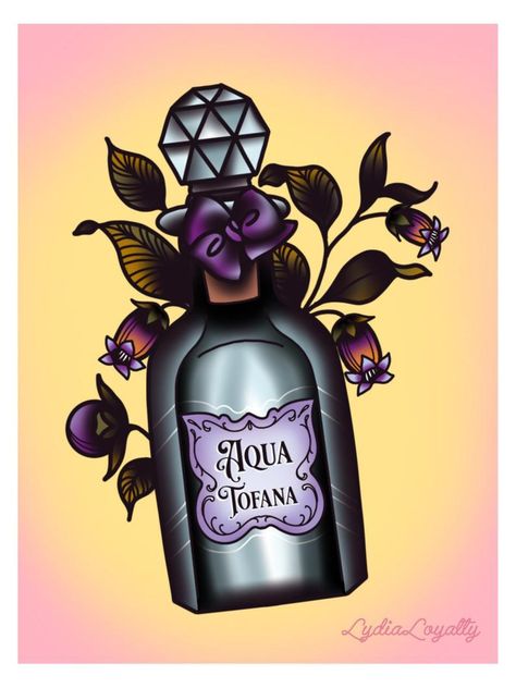 Aqua Tofana Drawing, Tofana Tattoo, Aqua Tofana Tattoo, Wrestling Tattoos, Aqua Tofana, Empowering Tattoos, Bottle Tattoo, Witch Tattoo, Piercing Ideas