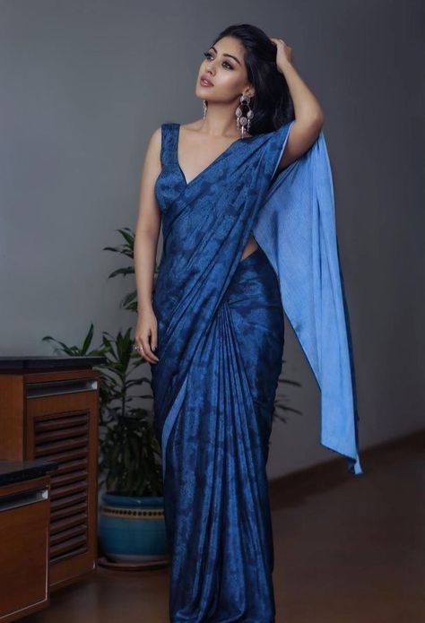 Anu Emmanuel, Saree Photos, Satin Saree, Malayalam Actress, Blue Saree, News Website, Half Saree, Indian Beauty Saree, Actress Photos