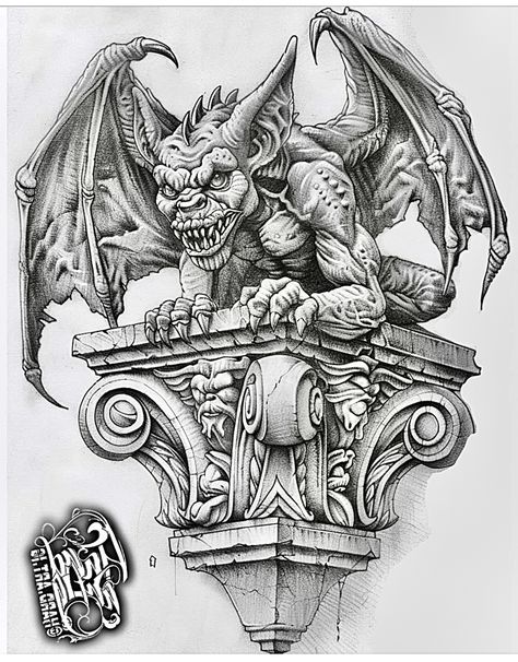 Gargoyle Drawing, Gargoyle Sculpture, Pixie Tattoo, Gargoyles Art, Gargoyle Tattoo, Celestial Symbols, Gothic Tattoos, Gothic Gargoyles, Copic Marker Art