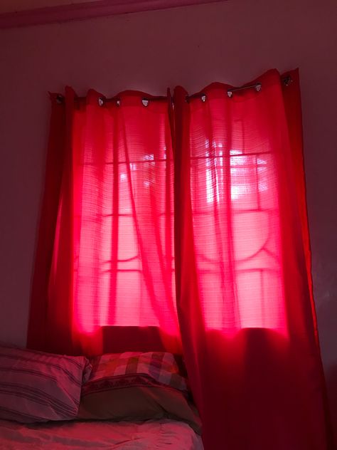 Sheer Red Curtains, Pink And Red Room, Red Curtains Bedroom, Red Room Decor, Red Bedroom Design, Red Nursery, Romantic Curtains, Small Room Makeover, Vibe Rooms