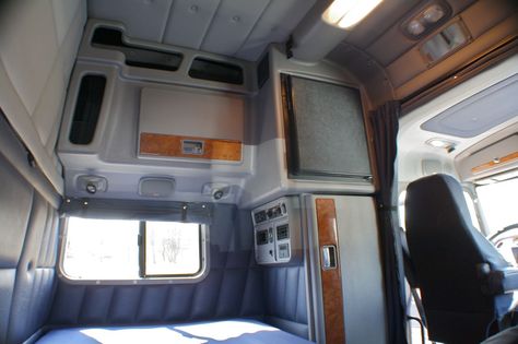 volvo semi truck sleeper 60 inch interior - Google Search Truck Interior Ideas, Monster Truck Room, Truck Cabin, Semi Trucks Interior, New Pickup Trucks, Truck Camper Shells, Truck Room, Truck Organization, Truck Life