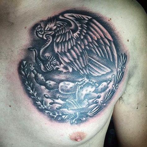 Cool Guys Mexican Eagle Tattoo Design On Upper Chest Mexican Eagle Tattoo, Eagle Neck Tattoo, Mexican Flag Tattoos, Eagle Tattoo Ideas, Eagle Tattoo Designs, Aztec Tattoos Sleeve, Mexico Tattoo, Mexican Eagle, Aztec Tattoos