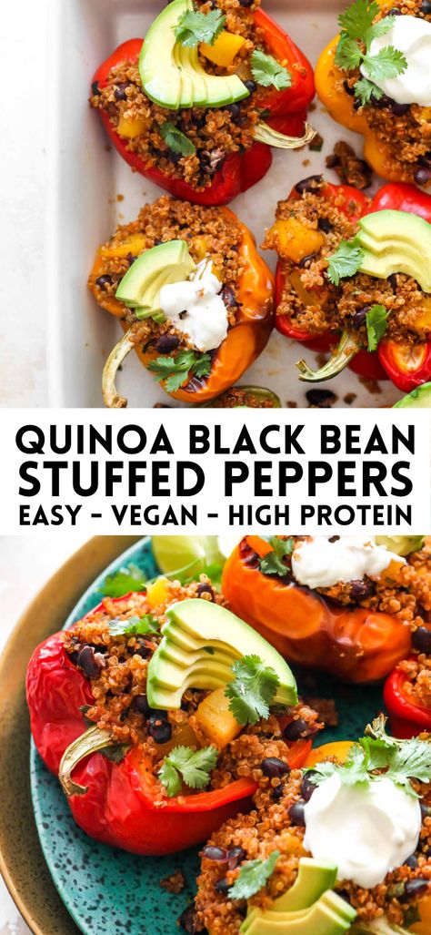 Vegan Stuffed Peppers, Quinoa Stuffed Peppers, Easy Quinoa, Vegan Quinoa, Dinner Healthy, Vegan Meal Prep, Recipes Crockpot, Peppers Recipes, Quinoa Recipes