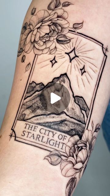 Sjm Tattoos, Crescent City Tattoo, Acotar Inspired Tattoos, Velaris Tattoo, Acotar Tattoos, Tarot Tattoo, Bookish Tattoos, City Tattoo, Book Tattoo