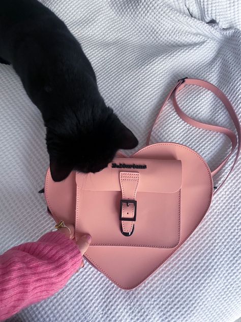 Dr Martens heart bag with a cat next to it Dr Martens Heart Bag, Heart Bag, Dr. Martens, Pink Heart, Kitty, Pink, Gifts