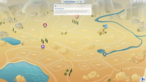 Sims 4 Oasis Springs Map With Lot Sizes Sims 4 Oasis Springs Map, Sims 4 Map Layout, Sims 4 World Map Layout, Sims 4 World Map, Sims 4 Map Layout Ideas, Sims 4 Newcrest Map Ideas, Sims 4 Oasis Springs, The Sims 4 Sims, Sims Aesthetic