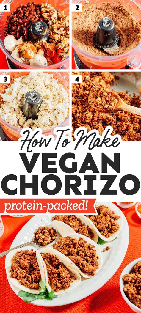 Discover the ultimate vegan chorizo recipe that's as delicious as it is satisfying. Packed with tofu, black beans, mushrooms, and walnuts, this meat-free chorizo brings big flavors to your favorite dishes. Plus, it's packed with protein! Vegan Chorizo Recipes, Protein Entrees, Tofu Dinner Recipes, Chorizo Recipe, Vegetarian Mexican Recipes, High Energy Foods, Vegan Chorizo, Vegetarian Recipes Dinner Healthy, Vegetarian Mexican