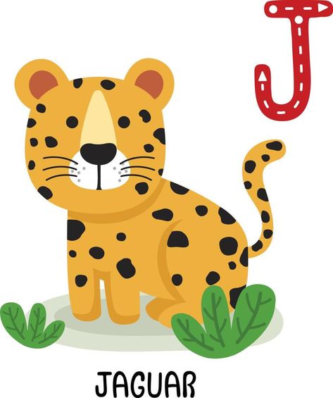 Ilustración animal aislado letra del alfabeto j-jaguar Jaguar Vector, Cartoon Jaguar, Jaguar Illustration, Animal Alphabet Letters, Jungle Theme Classroom, Vector Nature, Animal Letters, Theme Classroom, Animal Alphabet