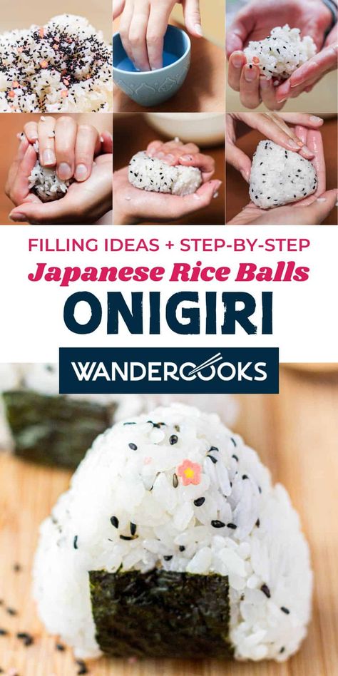 Our EASY onigiri recipe is flavoured with delicious Japanese seasonings, wrapped up in cute nori strips. Perfect as a snack or bento box treat with step-by-step guide, video and packed with filling ideas. How To Make Onigiri, Onigiri Recipe Filling Ideas, Onigiri Filling Ideas, Easy Onigiri Recipe, Onigiri Filling, Onigiri Recipe, Vegetarian Sushi, Around The World Food, Japanese Rice