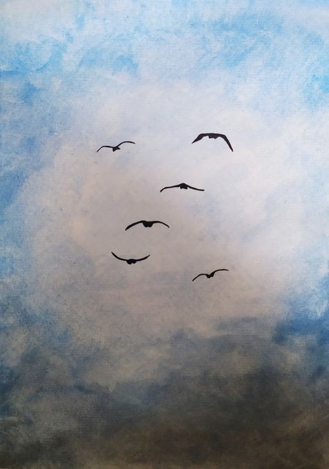 Birds In The Distance Drawing, How To Paint Seagulls Flying, Flying Birds Watercolor, Bird Art Easy, Bird In Sky Painting, How To Paint Birds Flying Easy, How To Paint Birds In The Sky, Watercolor Bird Flying, Painting Flying Birds