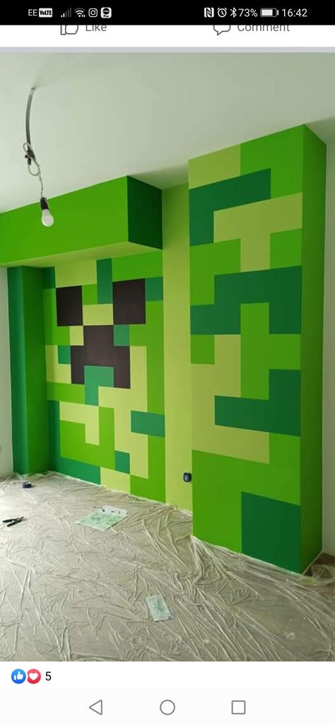 Minecraft Bedroom Paint Ideas, Minecraft Room Painting Ideas, Minecraft Drawers, Kids Minecraft Bedroom, Minecraft Playroom, Jurassic Park Bedroom, Minecraft Bedroom Ideas Real Life, Minecraft Bedroom Wall, Minecraft Bedroom Wall Designs