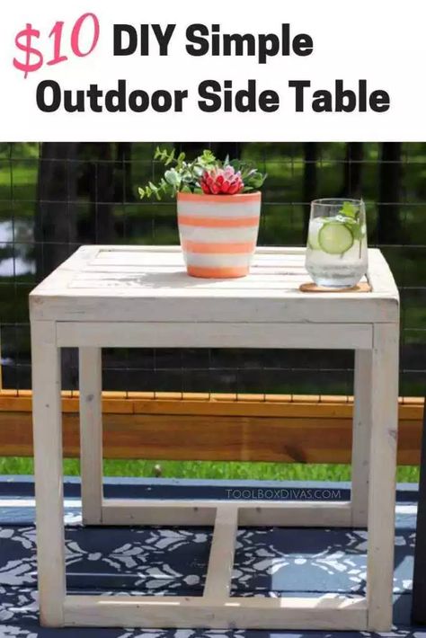 Simple $10 DIY Outdoor Side Table - ToolBox Divas Inexpensive Patio Furniture, Diy Outdoor Side Table, Inexpensive Patio, Garden Diy Furniture, Diy Tables, Table Build, Build Projects, Diy Side Table, Furniture Redos