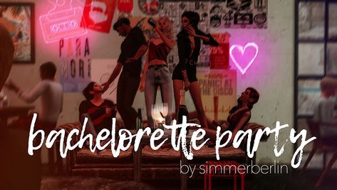 Bachelorette Party Bachelorette Party Poses, Sims 4 College, Sims 4 Jobs, Party Poses, Sims Poses, Ts4 Poses, Furniture Cc, Sims 4 Piercings, Sims Stories