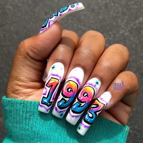 90s Nails, Graffiti Nails, Nails Acrylic Pink, Nails Acrylic Short, Nails Brown, Airbrush Nails, Acrylic Pink, Drip Nails, Acrylic Nails Ideas