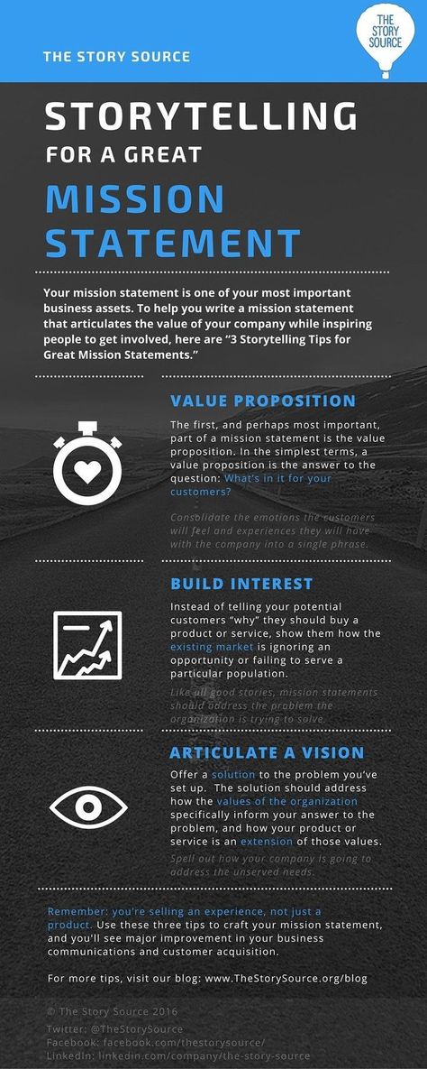 Storytelling for a great mission statement. Your mission statement is one of your most important business assets. To help you write a mission statement that articulates the value of your company while inspiring people to get involved, here are "3 Storytelling Tips for Great Mission Statements." Storytelling Tips, Writing A Mission Statement, Mission Statement Examples, Company Mission Statement, Mission Statements, Infographic Business, Sales Motivation, Business Mission, Vision Statement