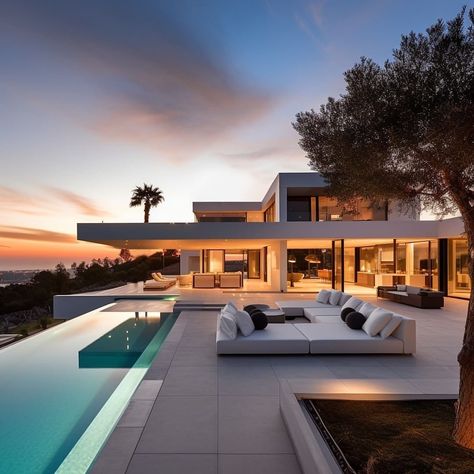 made by professionals + AI | @realti.io Nestled in the captivating east side of Mallorca lies an enchanting retreat, a true embodiment of… | Instagram Modern Villa Design, Modern Villa, Outdoor Lounge Set, Beach House Design, Pool Side, Luxury Homes Dream Houses, Design Your Dream House, Real Estate Development, House Architecture Design