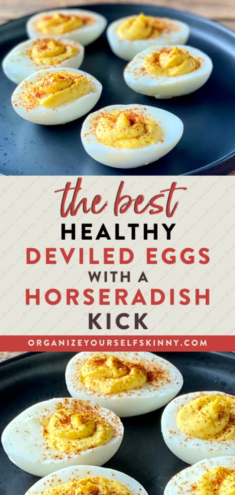 Easy Meal Prep Snacks, Deviled Eggs With Horseradish, Horseradish Deviled Eggs Recipe, Horseradish Deviled Eggs, Prep Snacks, Horseradish Recipes, Healthy Deviled Eggs, Deviled Eggs Recipe Easy, Keto Deviled Eggs