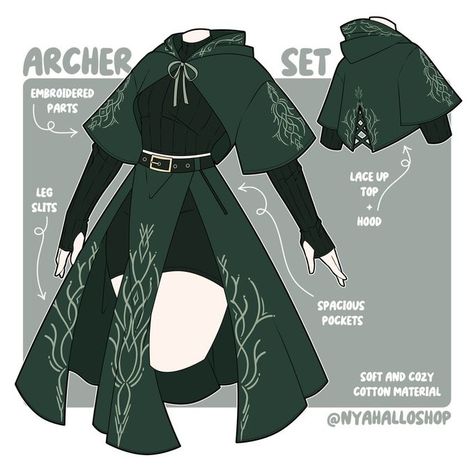 Archer Rpg, Oc Lore Ideas, Archer Dnd, Archer Outfit, Rpg Clothes, Introvert Quotes, Dress Design Drawing, Clothing Design Sketches, Fashion Drawing Dresses