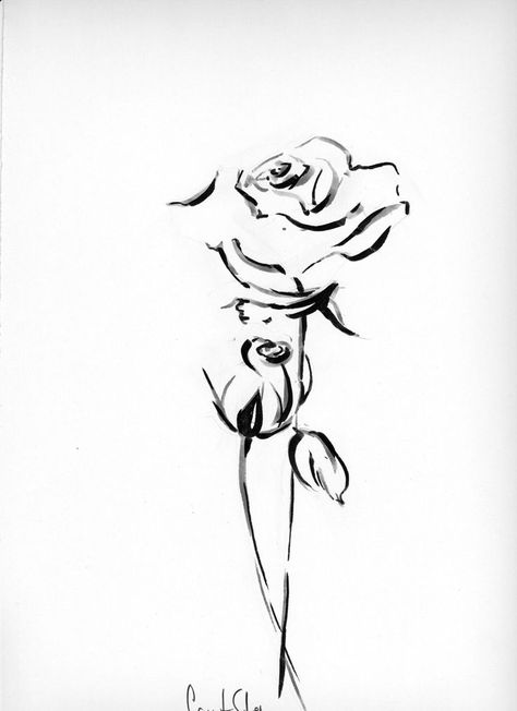 Original Drawing - Black and White Ink Brush Pen Drawing - Roses ... Aesthetic Rose Sketch, Rose Black And White Drawing, Rose Black And White Tattoo, Brush Pen Drawing, White Rose Tattoos, Petit Tattoo, Girl Arm Tattoos, Half Sleeve Tattoos For Guys, Eagle Tattoos